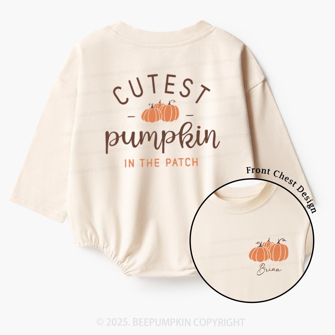 Personalized Fall Pumpkin Bruh Baby Bubble Romper Beepumpkin