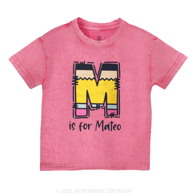Personalized Pencil Letter Toddler&Kids Washed Tees