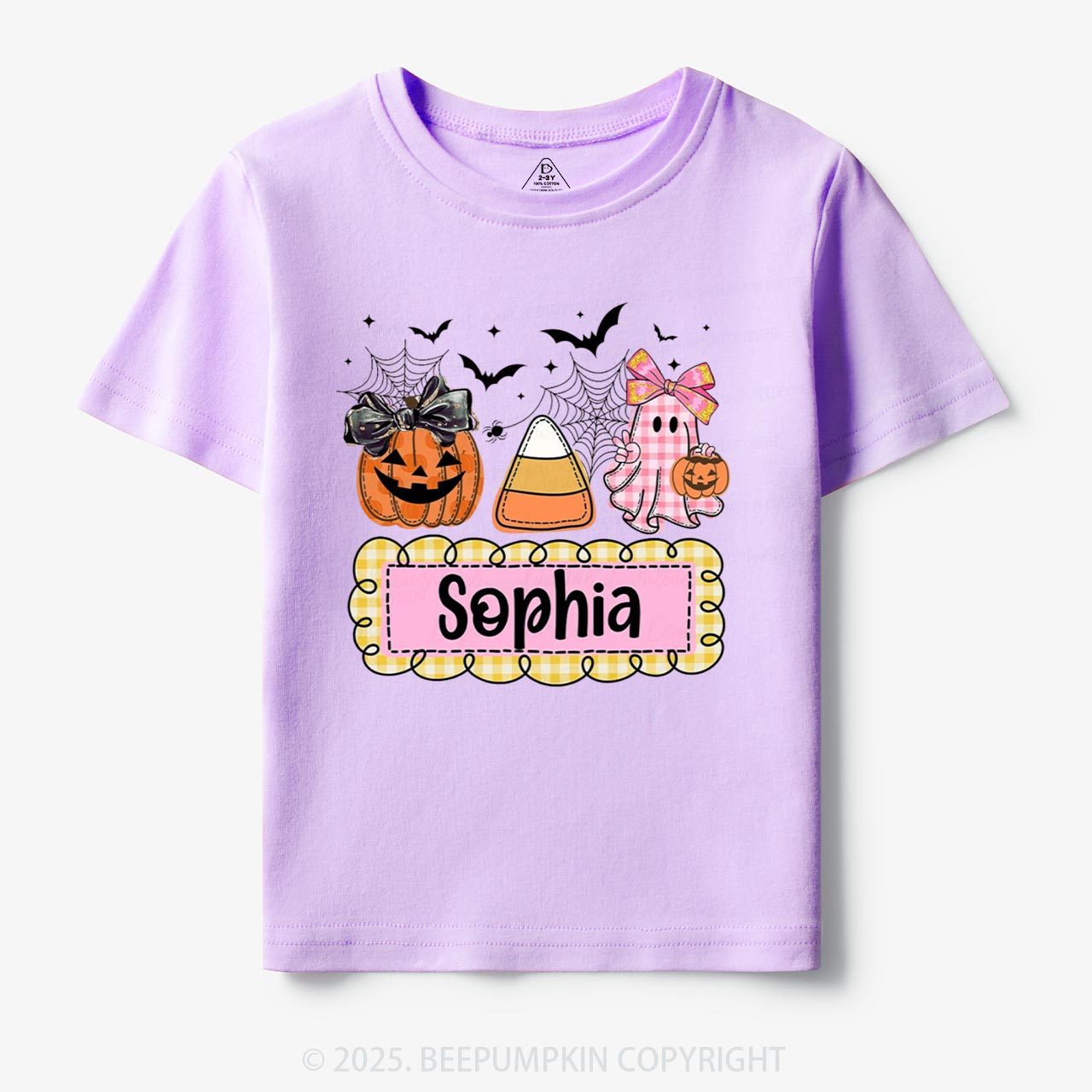 Personalized Halloween Pumpkin and Ghost with Bow Ball Cap Toddler&Kid's Tees Beepumpkin