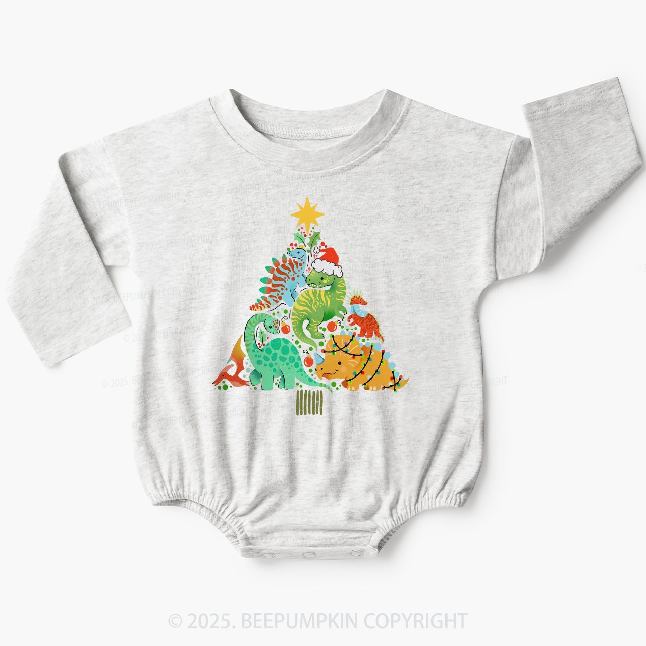 Dinosaur Christmas Tree Baby Bubble Romper Beepumpkin