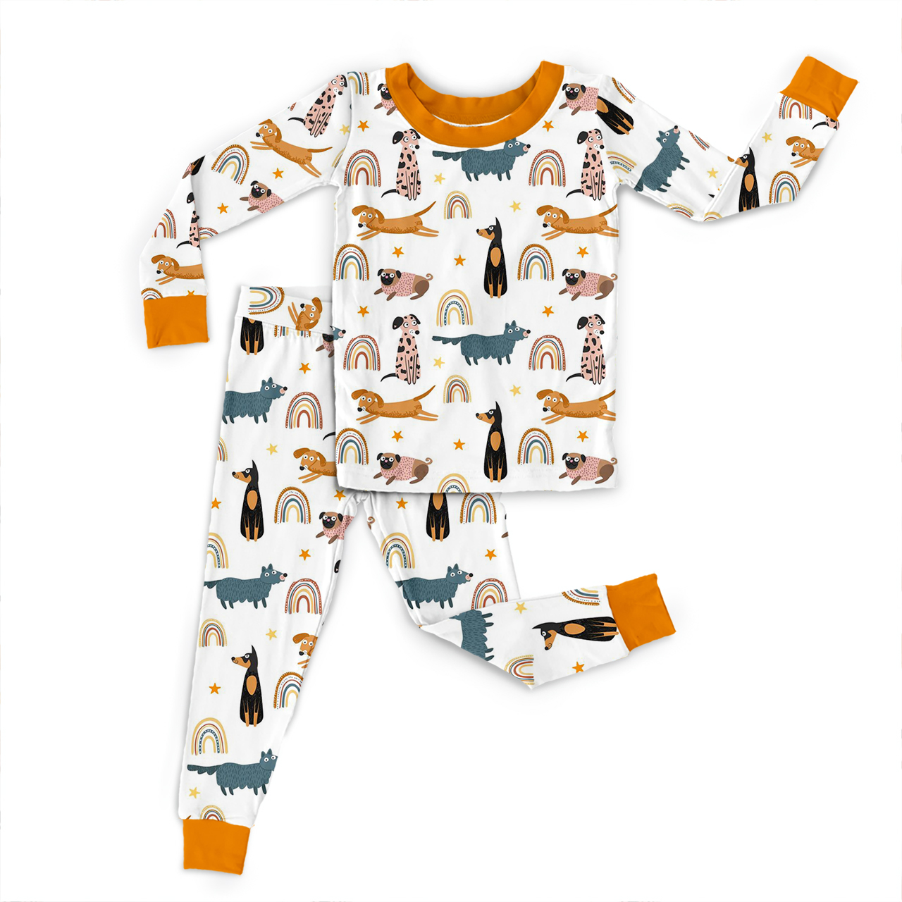 Rainbow Lovely Dog Two-Piece Pajama Set For Kids