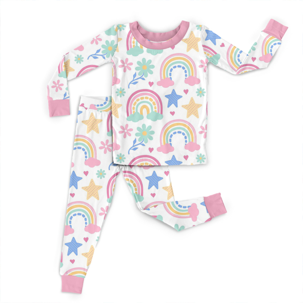 Starry Rainbow Dreams Two-Piece Pajama Set For Kids
