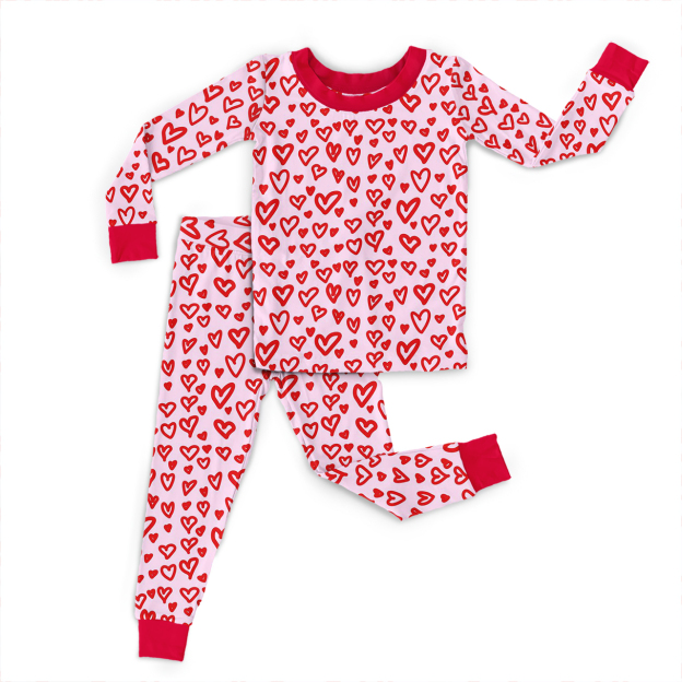 Little Hearts Two-Piece Pajama Set For Kids