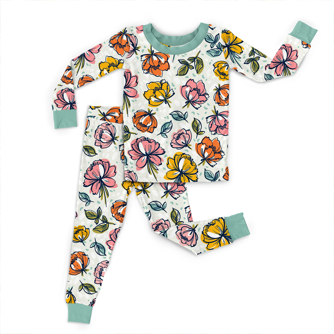 Spring Sunny Garden Two-Piece Pajama Set For Kids