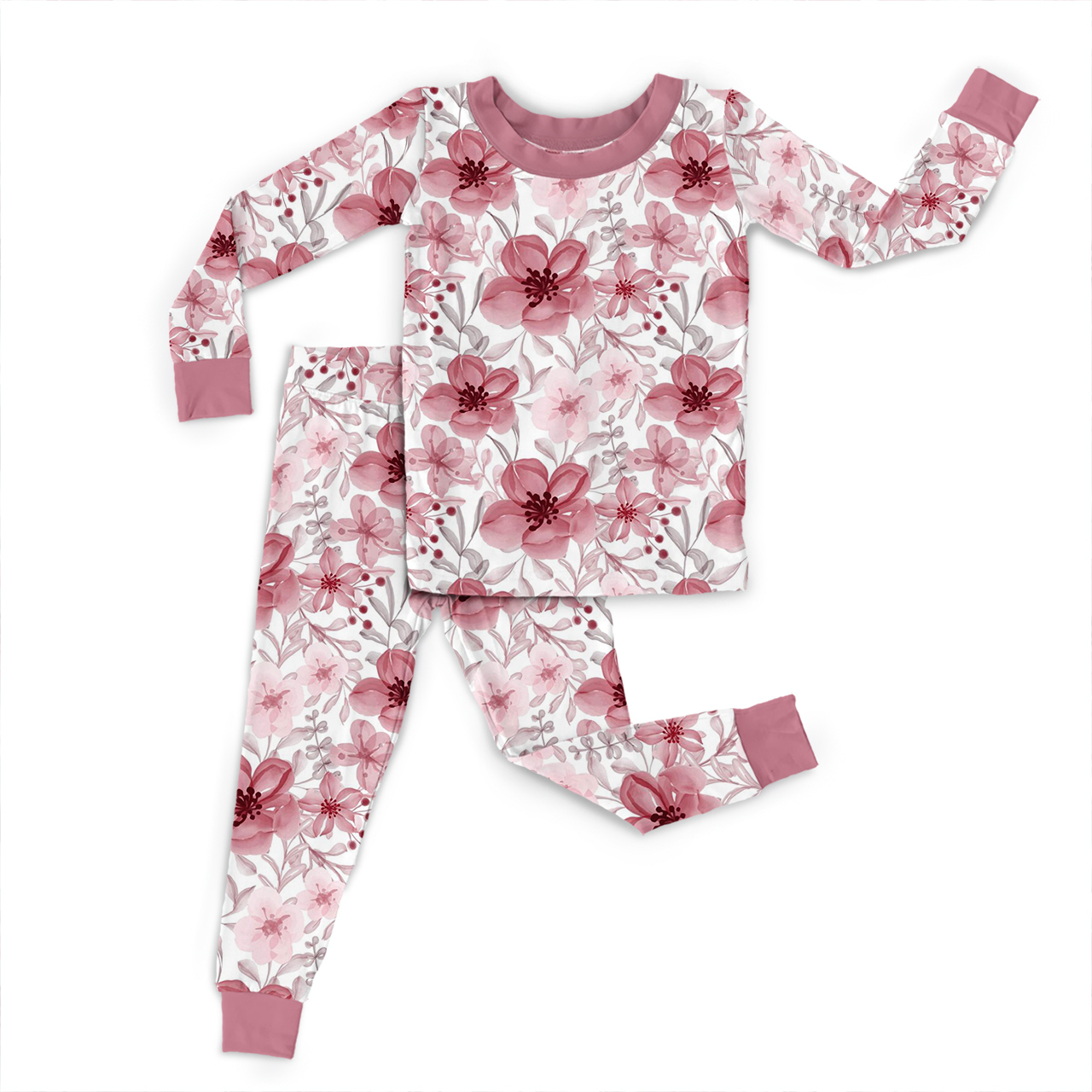 Pink Garden Two-Piece Pajama Set For Kids