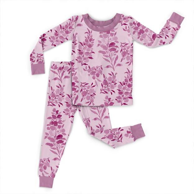 Purple Blossom Two-Piece Pajama Set For Kids