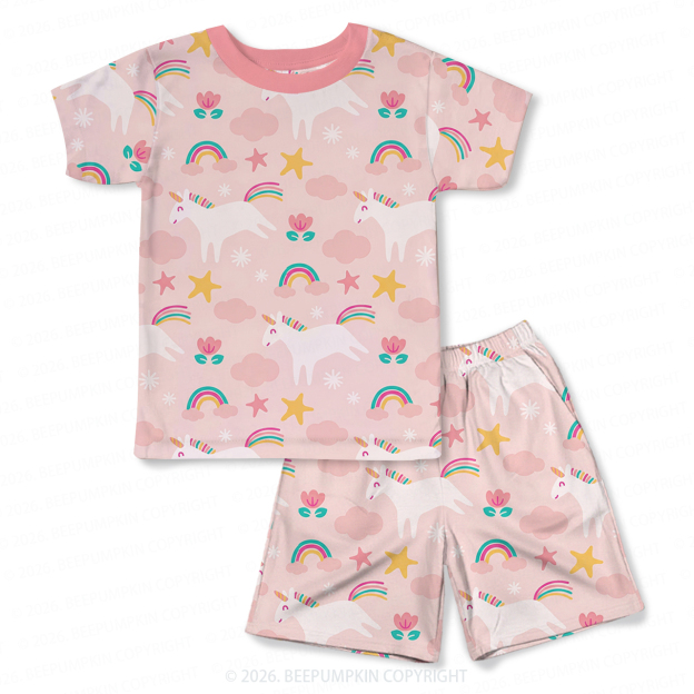 Moonlight Unicorn Two-Piece Pajama Short Sets For Toddler&Kids