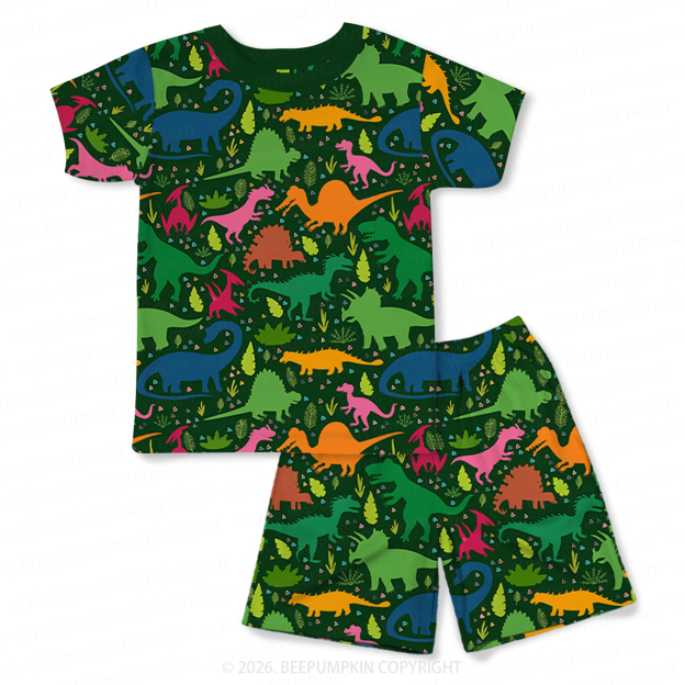 Little Dinosaur Explorer Two-Piece Pajama Short Sets For Toddler&Kids