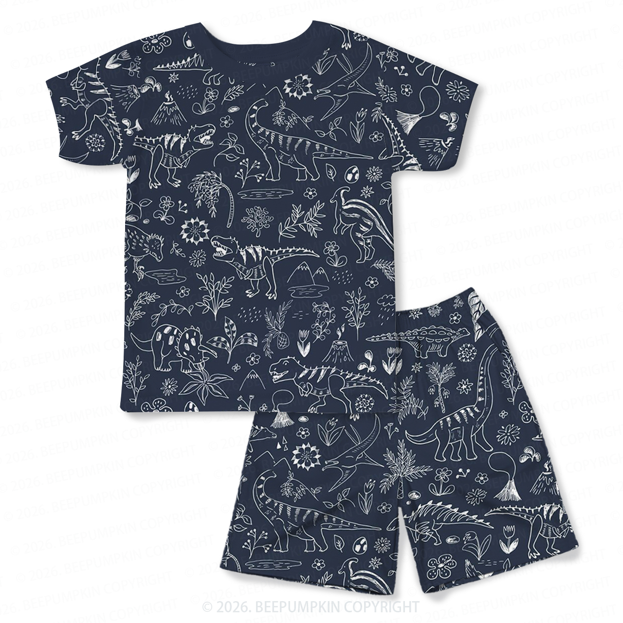 Midnight Dinosaur Two-Piece Pajama Short Sets For Toddler&Kids