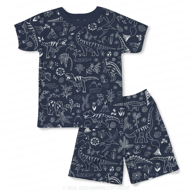 Midnight Dinosaur Two-Piece Pajama Short Sets For Toddler&Kids