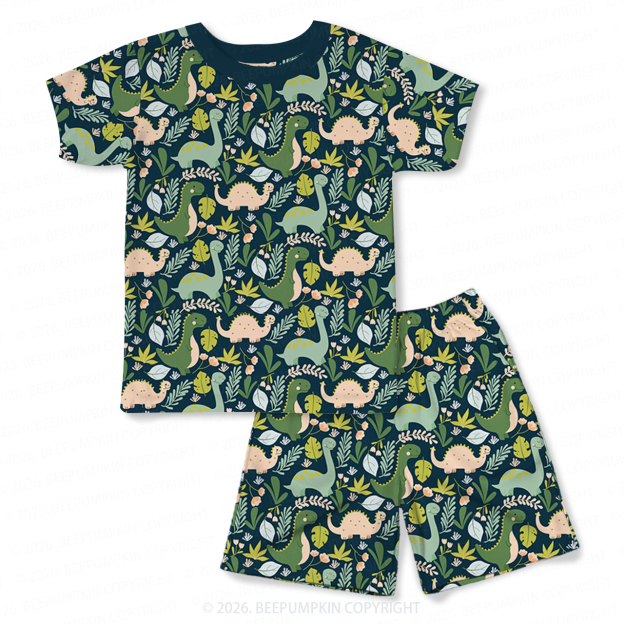 Dreamy Dinosaur Nights Two-Piece Pajama Short Sets For Toddler&Kids