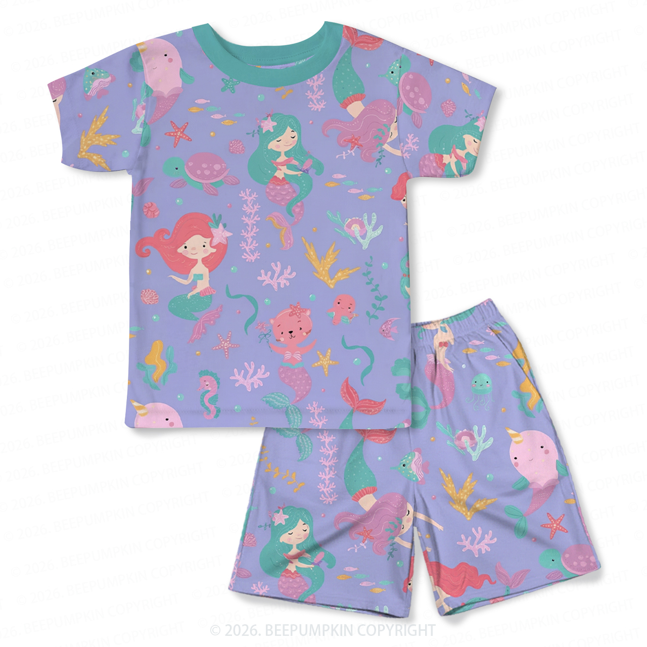 Mermaid Dreamland Two-Piece Pajama Short Sets For Toddler&Kids
