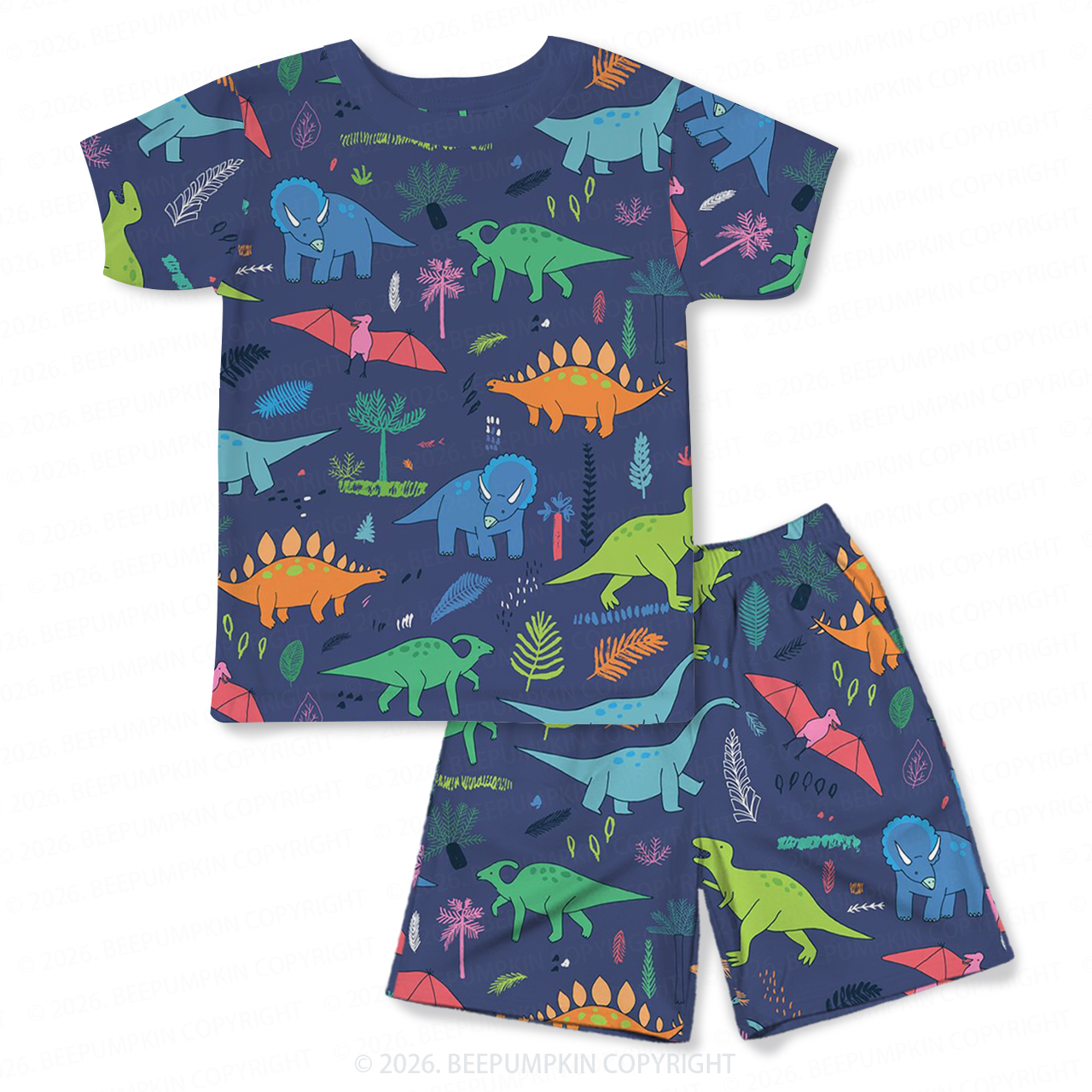 Colorful Dinosaur Dreams Two-Piece Pajama Short Sets For Toddler&Kids