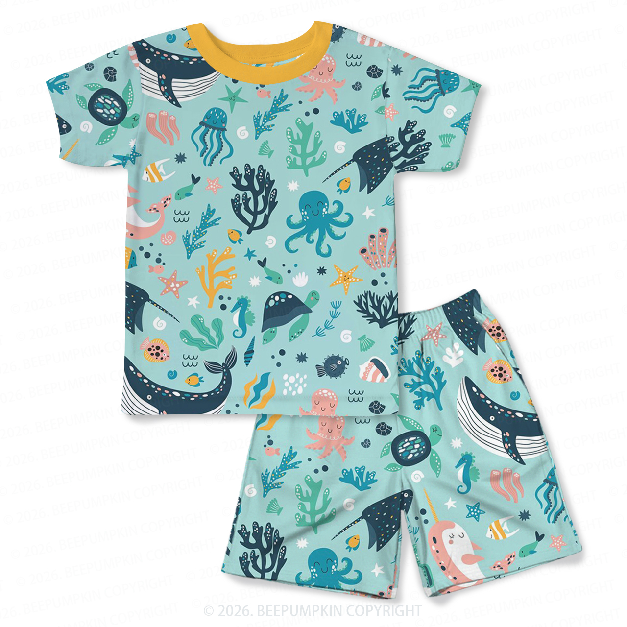 Under The Sea Two-Piece Pajama Short Sets For Toddler&Kids
