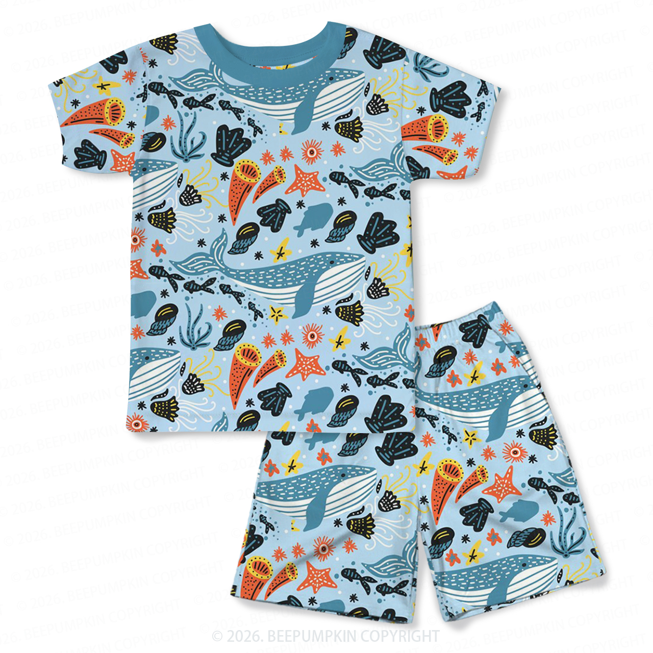 Coral Reef Dreams Two-Piece Pajama Short Sets For Toddler&Kids