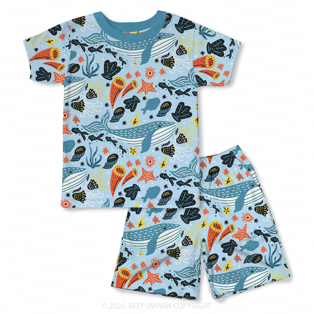 Coral Reef Dreams Two-Piece Pajama Short Sets For Toddler&Kids