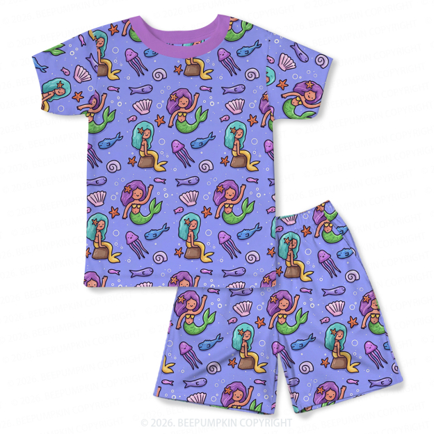 Magical Mermaid Two-Piece Pajama Short Sets For Toddler&Kids