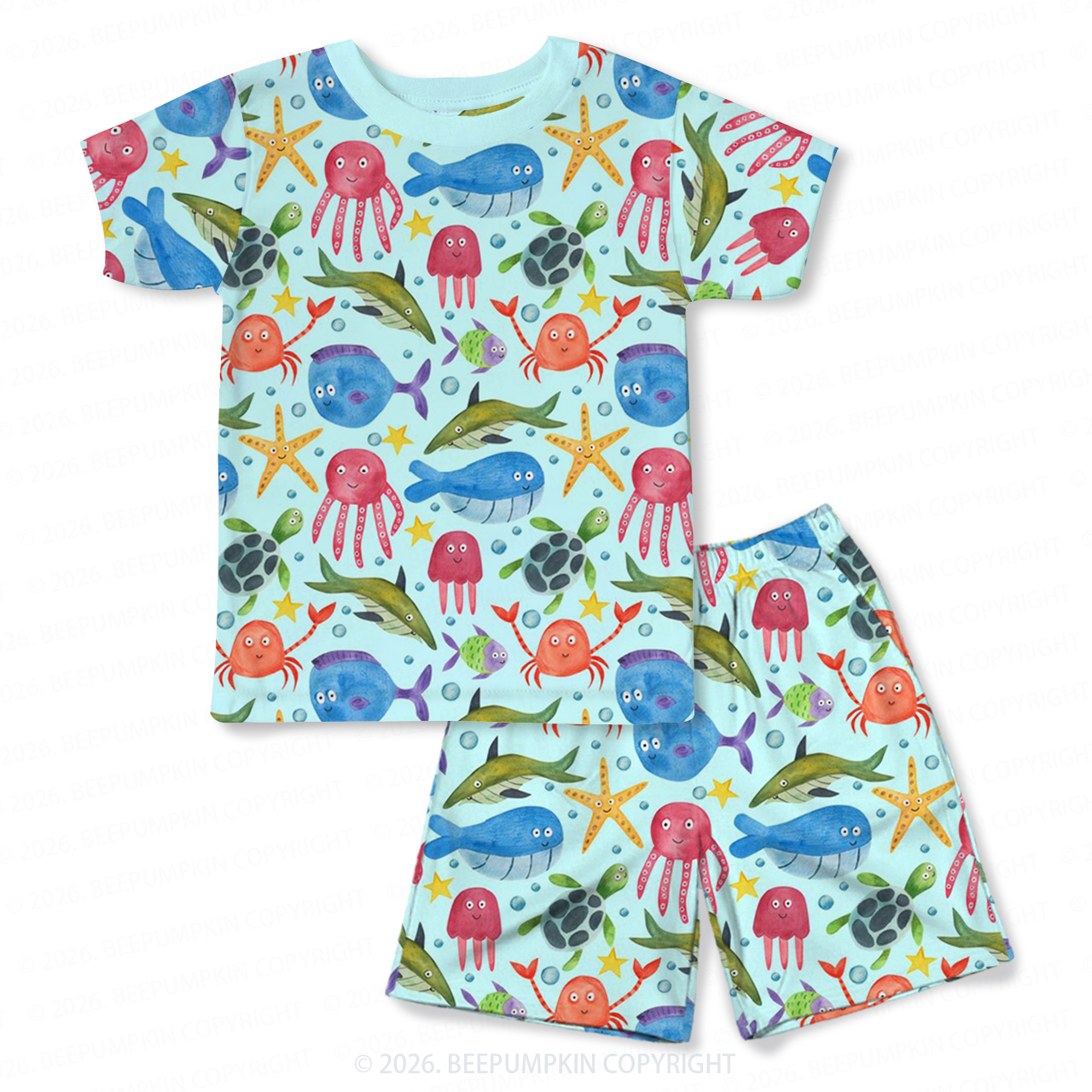 Ocean Friends Two-Piece Pajama Short Sets For Toddler&Kids