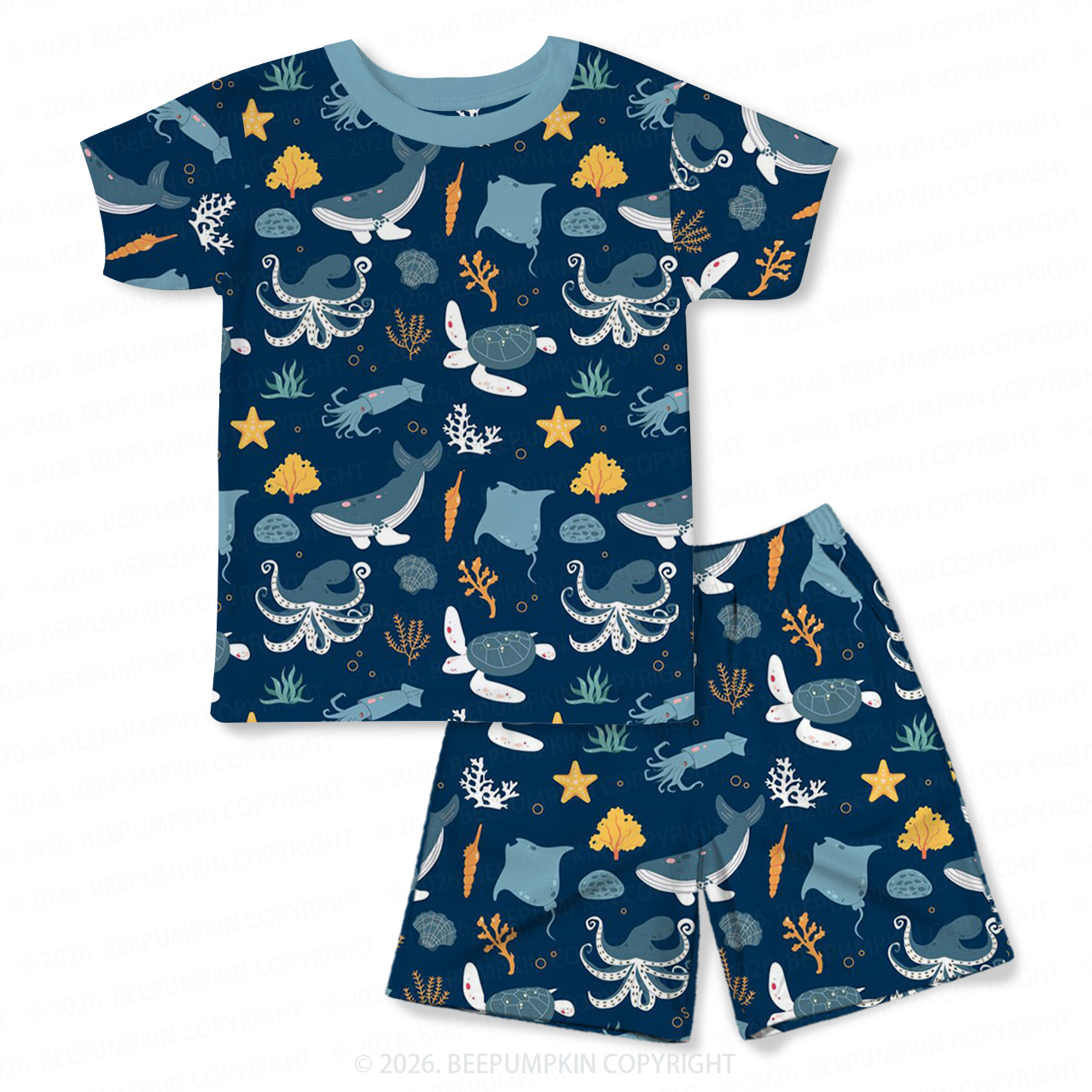 Midnight Ocean Dream Two-Piece Pajama Short Sets For Toddler&Kids