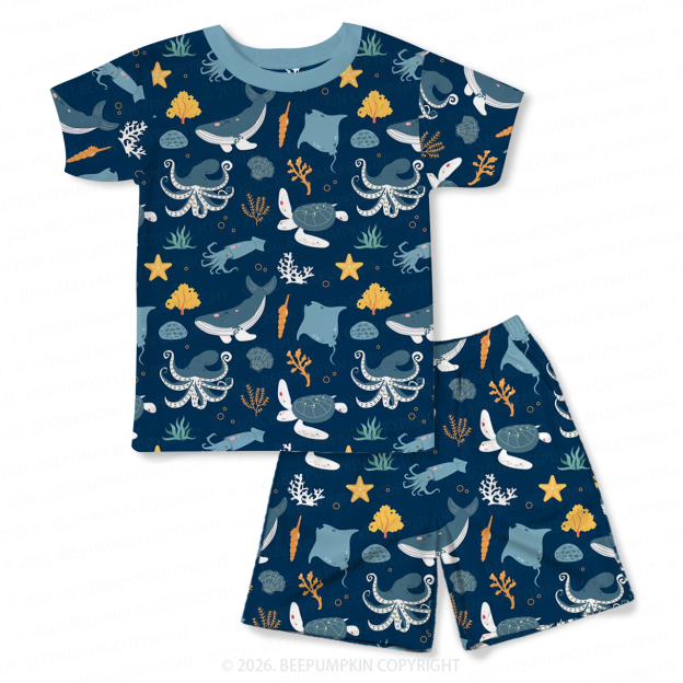 Midnight Ocean Dream Two-Piece Pajama Short Sets For Toddler&Kids