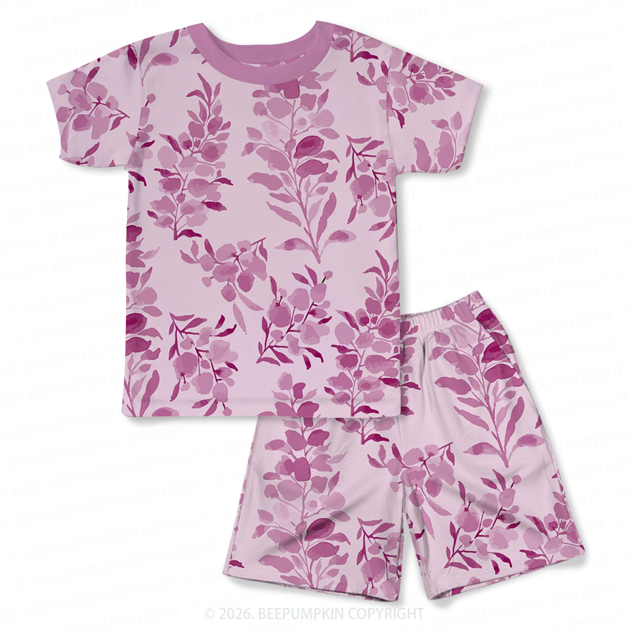 Purple Blossom Two-Piece Pajama Short Sets For Toddler&Kids