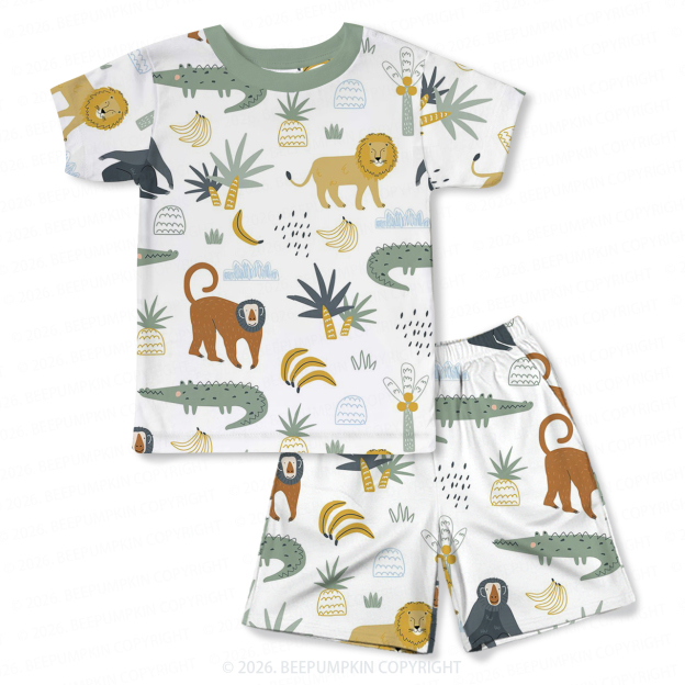 Jungle Safari Two-Piece Pajama Short Sets For Toddler&Kids