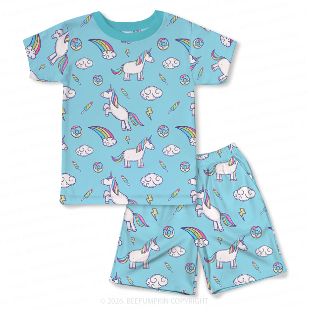 Rainbow Unicorn Two-Piece Pajama Short Sets For Toddler&Kids