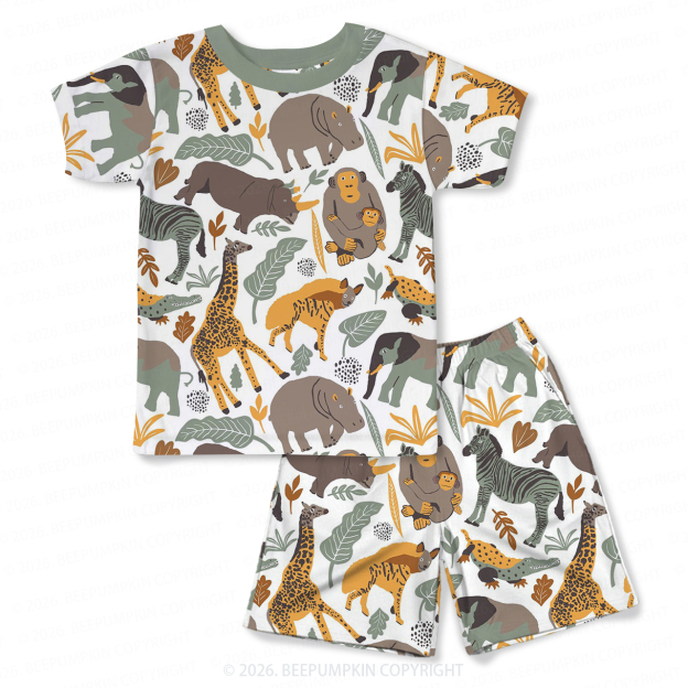 Wild Savannah Two-Piece Pajama Short Sets For Toddler&Kids