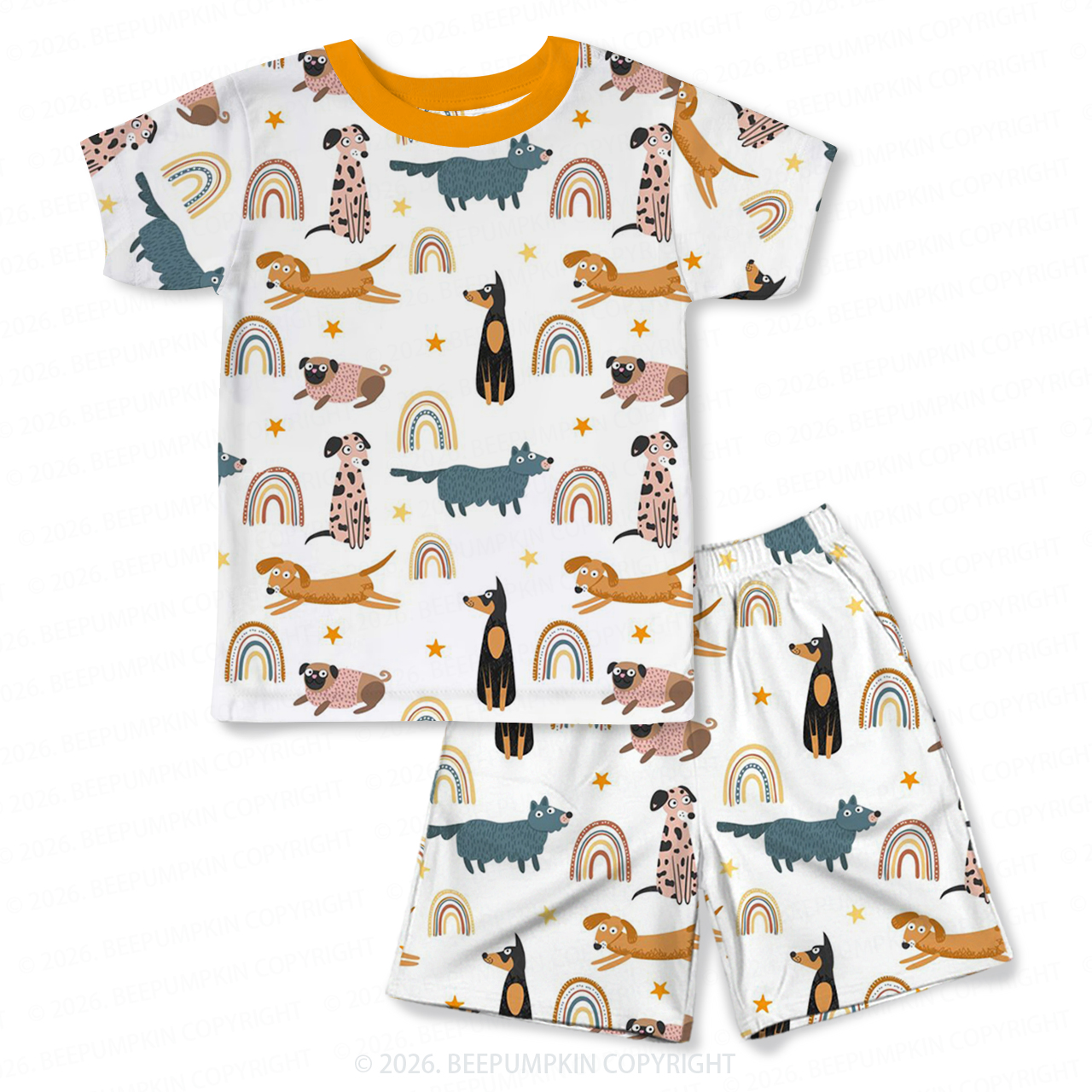 Rainbow Lovely Dog Two-Piece Pajama Short Sets For Toddler&Kids