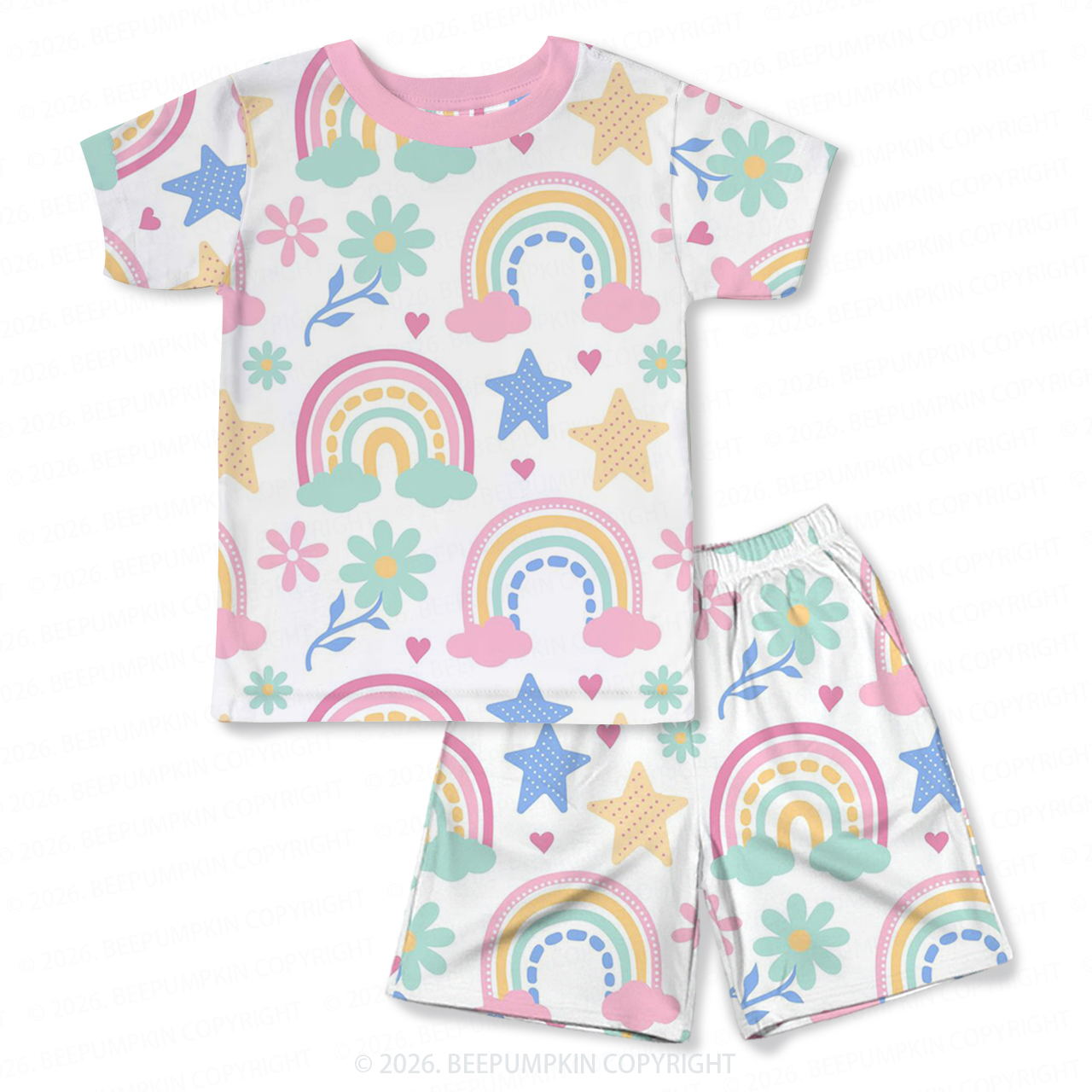 Starry Rainbow Dreams Two-Piece Pajama Short Sets For Toddler&Kids