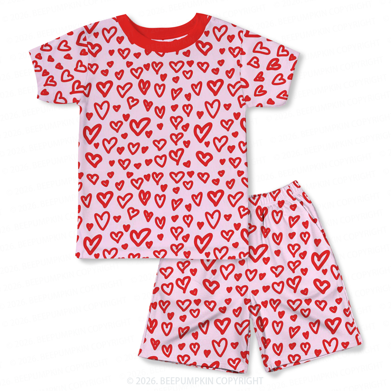 Little Hearts Two-Piece Pajama Short Sets For Toddler&Kids