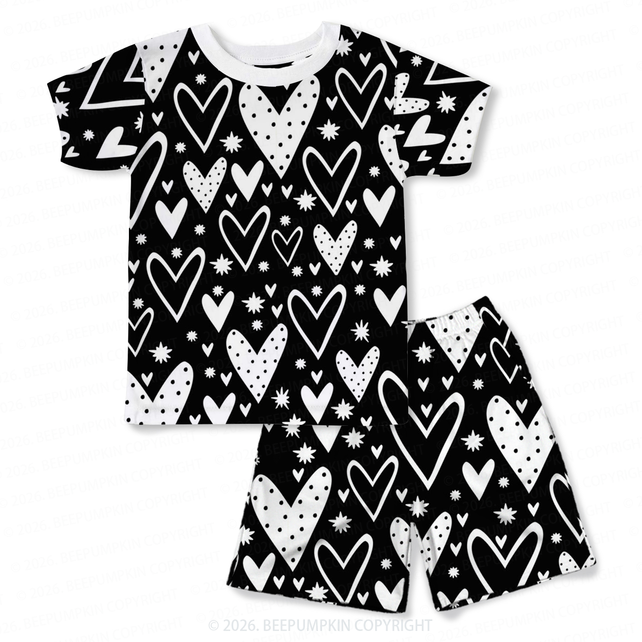 Midnight Hearts Two-Piece Pajama Short Sets For Toddler&Kids