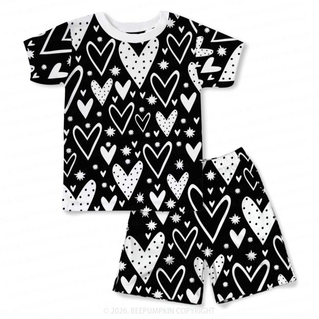 Midnight Hearts Two-Piece Pajama Short Sets For Toddler&Kids
