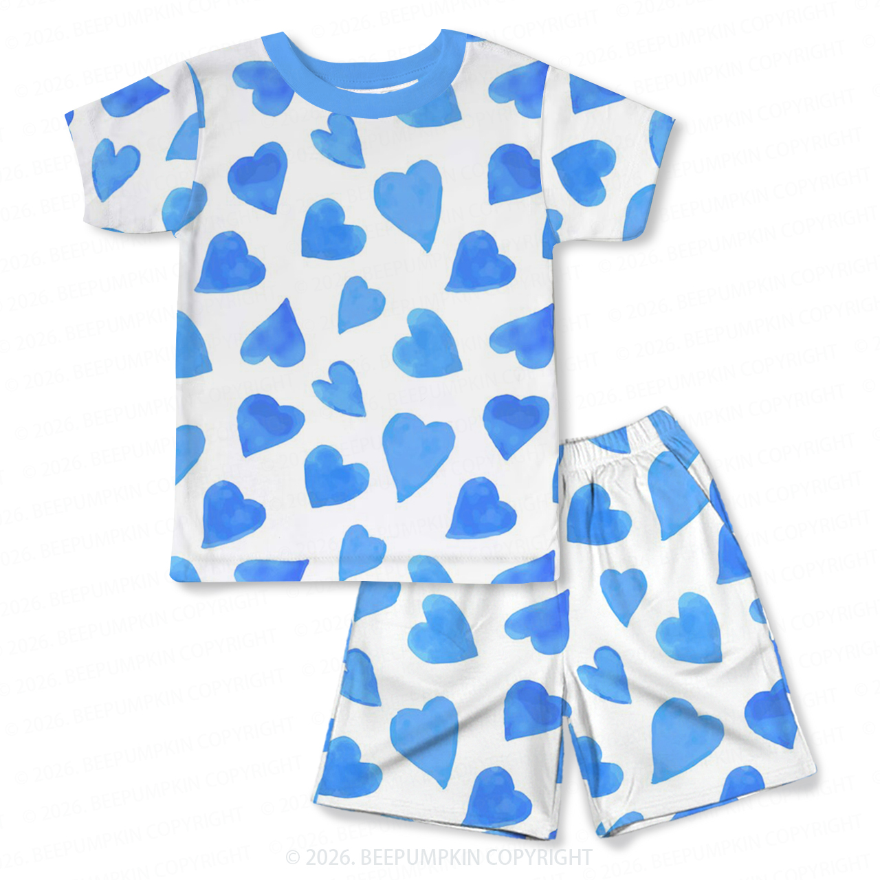 Blue Heart Dreams Two-Piece Pajama Short Sets For Toddler&Kids