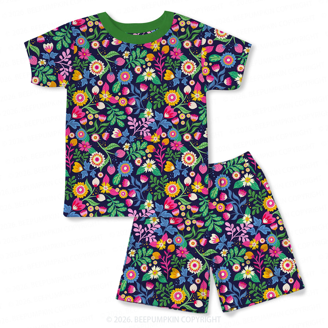 Magical Flower Garden Two-Piece Pajama Short Sets For Toddler&Kids