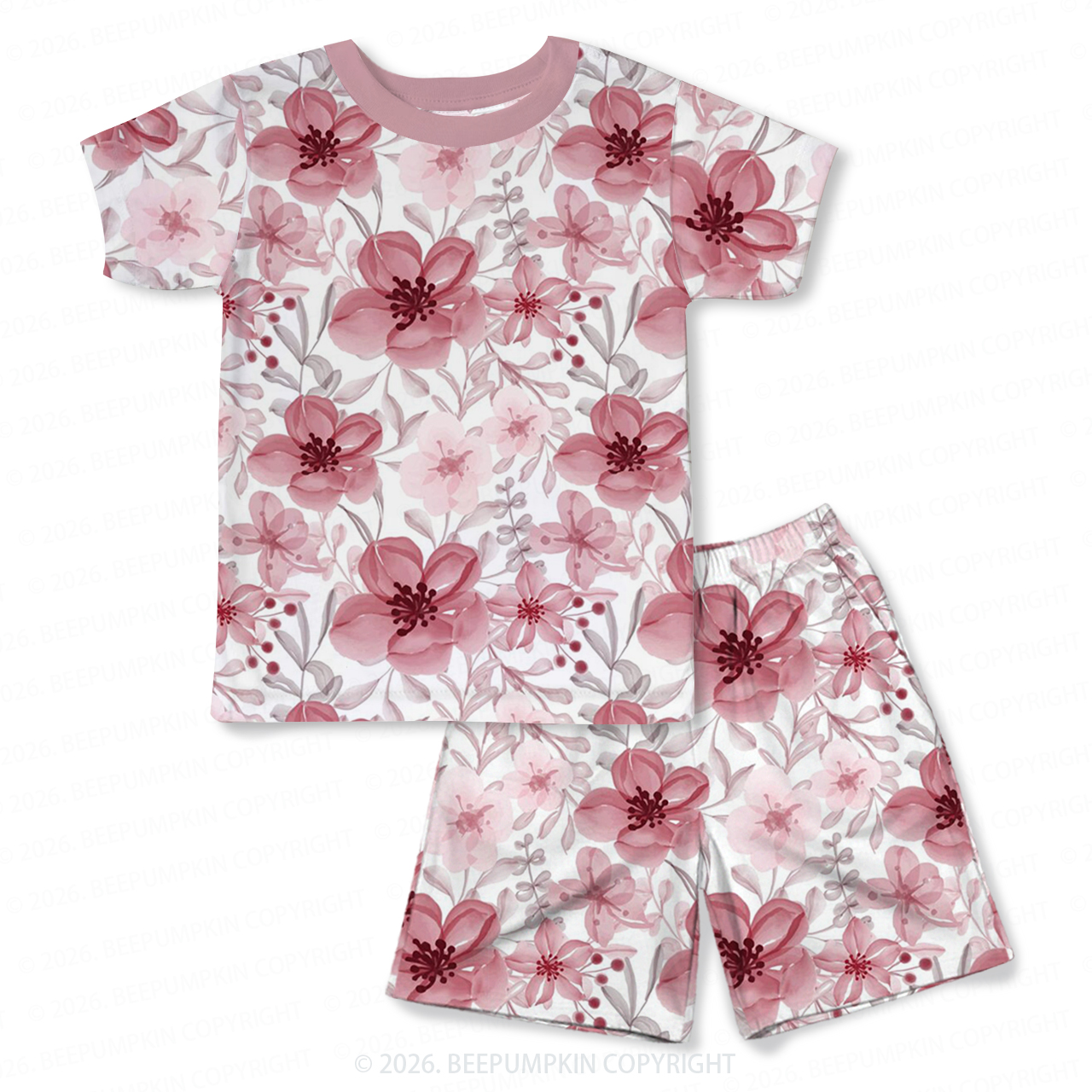 Pink Garden Two-Piece Pajama Short Sets For Toddler&Kids