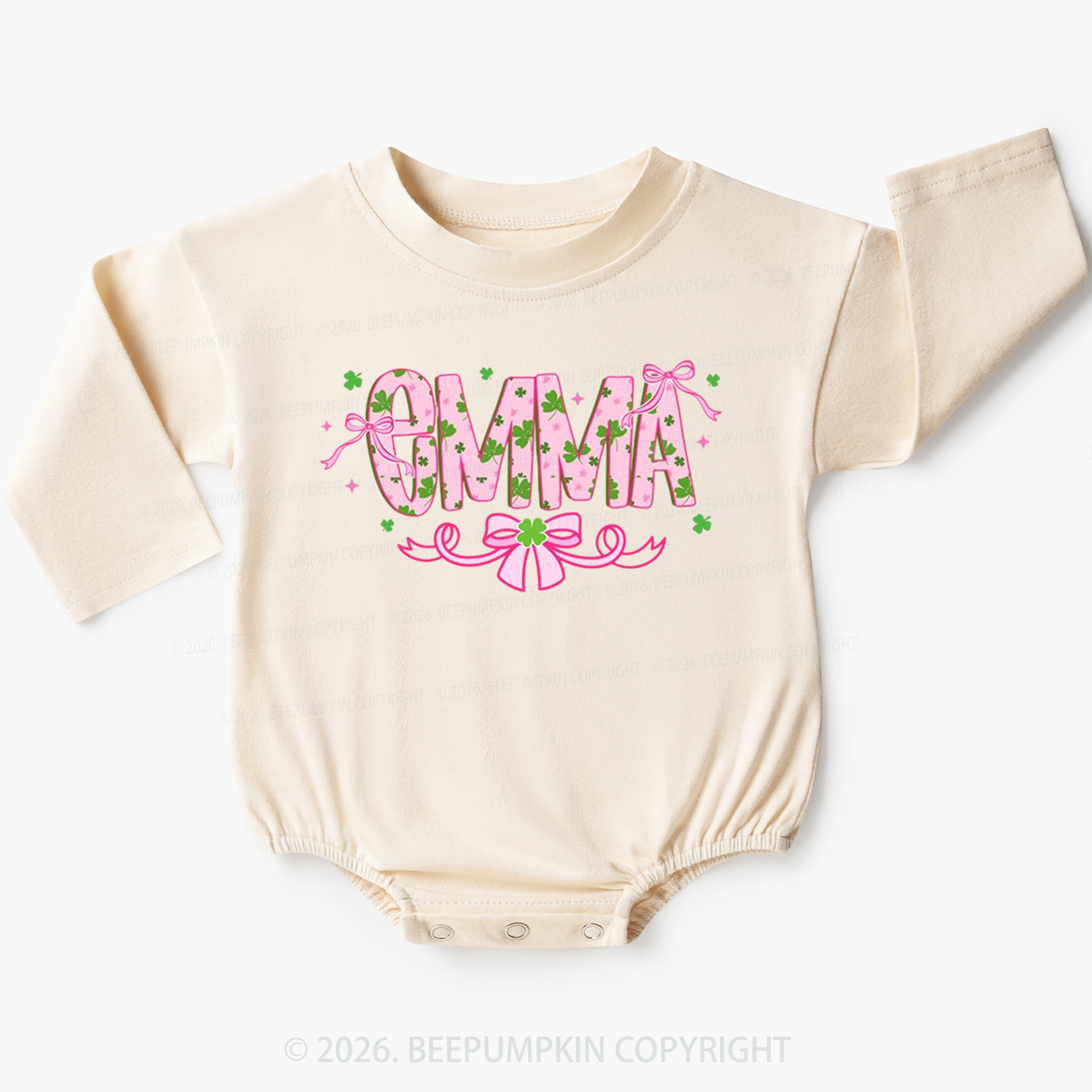 Personalized Name Shamrock St. Patrick’s Day Baby Bubble Romper Beepumpkin