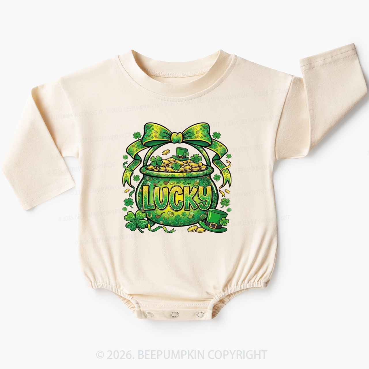 Lucky Shamrock Coquette St. Patrick's Day Baby Bubble Romper Beepumpkin