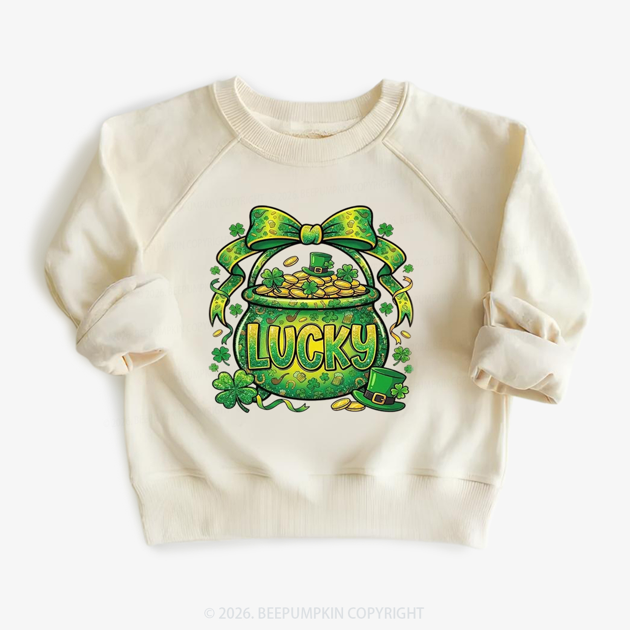Lucky Shamrock Coquette St. Patrick's Day Kid's Sweatshirt