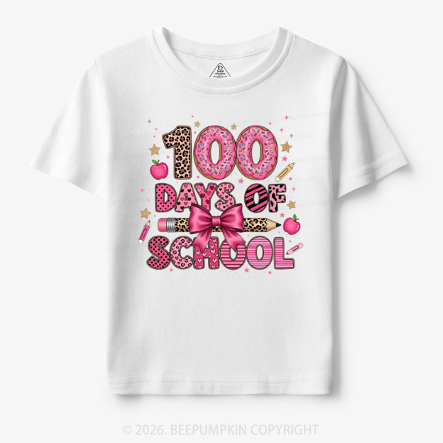 Preppy Pink Bow 100 Days Of School Toddler&Kid's Tees
