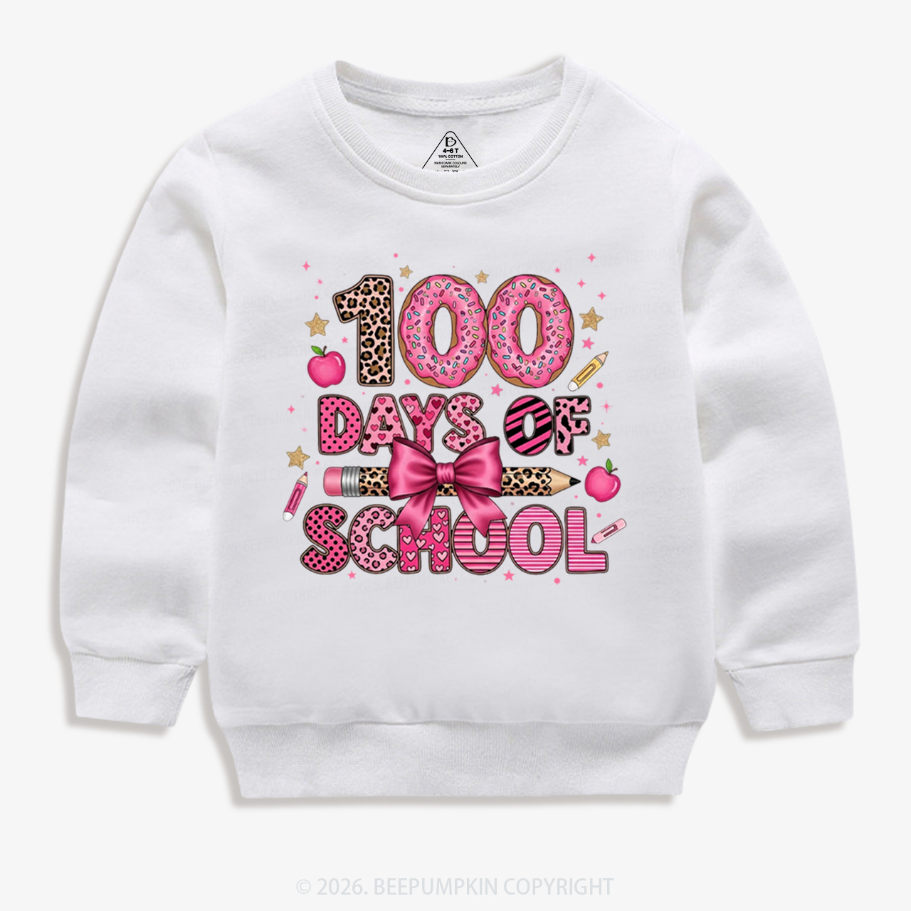 Preppy Pink Bow 100 Days Of School Toddler&Kid's Sweatshirt
