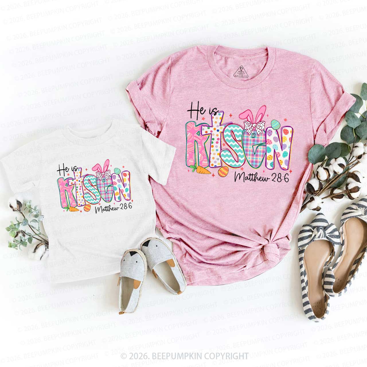 He Is Risen Christian Easter Family Matching T-Shirts