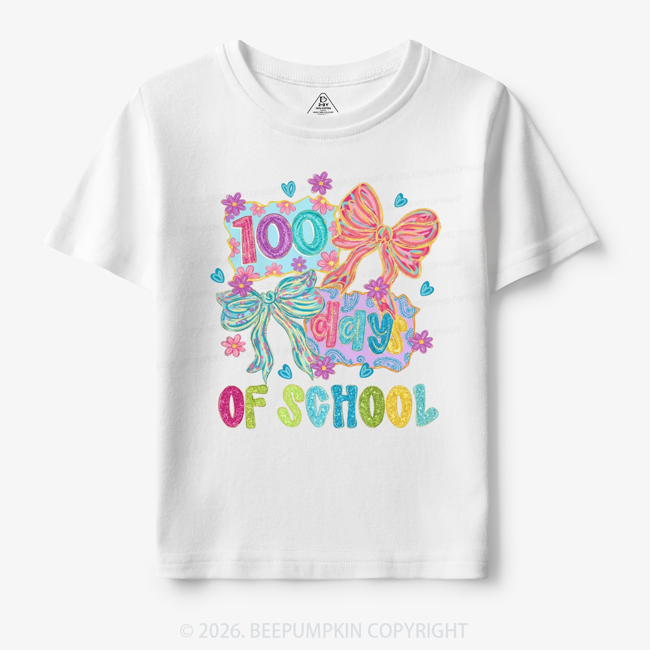 Sparkly Bow 100 Days of School Toddler&Kid's Tees