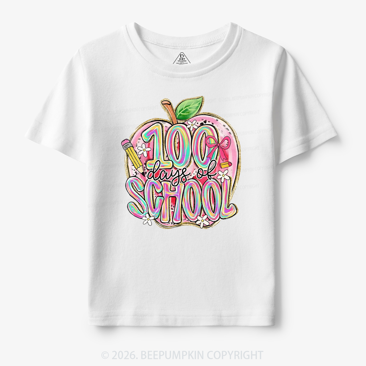 Pink Apple 100 Days of School Toddler&Kid's Tees