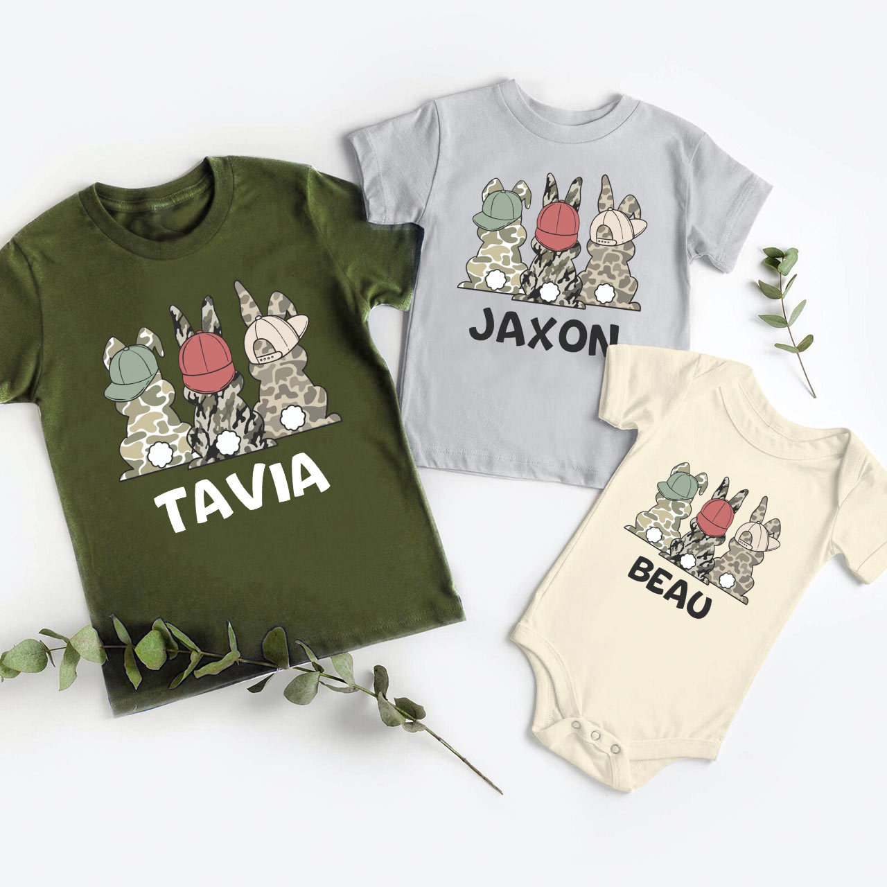 Personalized Camo Easter Bunny Matching Tees For Siblings