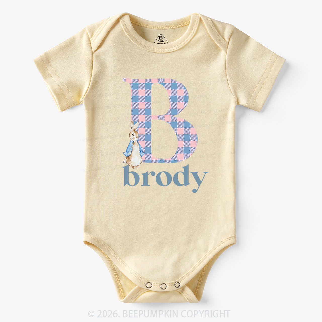 Personalized Gingham Name Easter Bunny Bodysuit