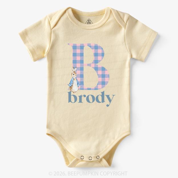 Personalized Gingham Name Easter Bunny Bodysuit