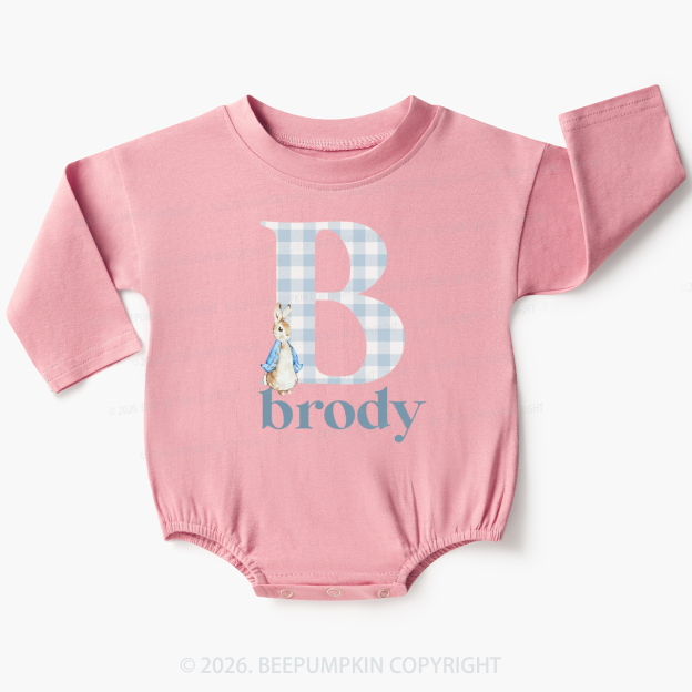 Personalized Gingham Name Easter Bunny Baby Bubble Romper