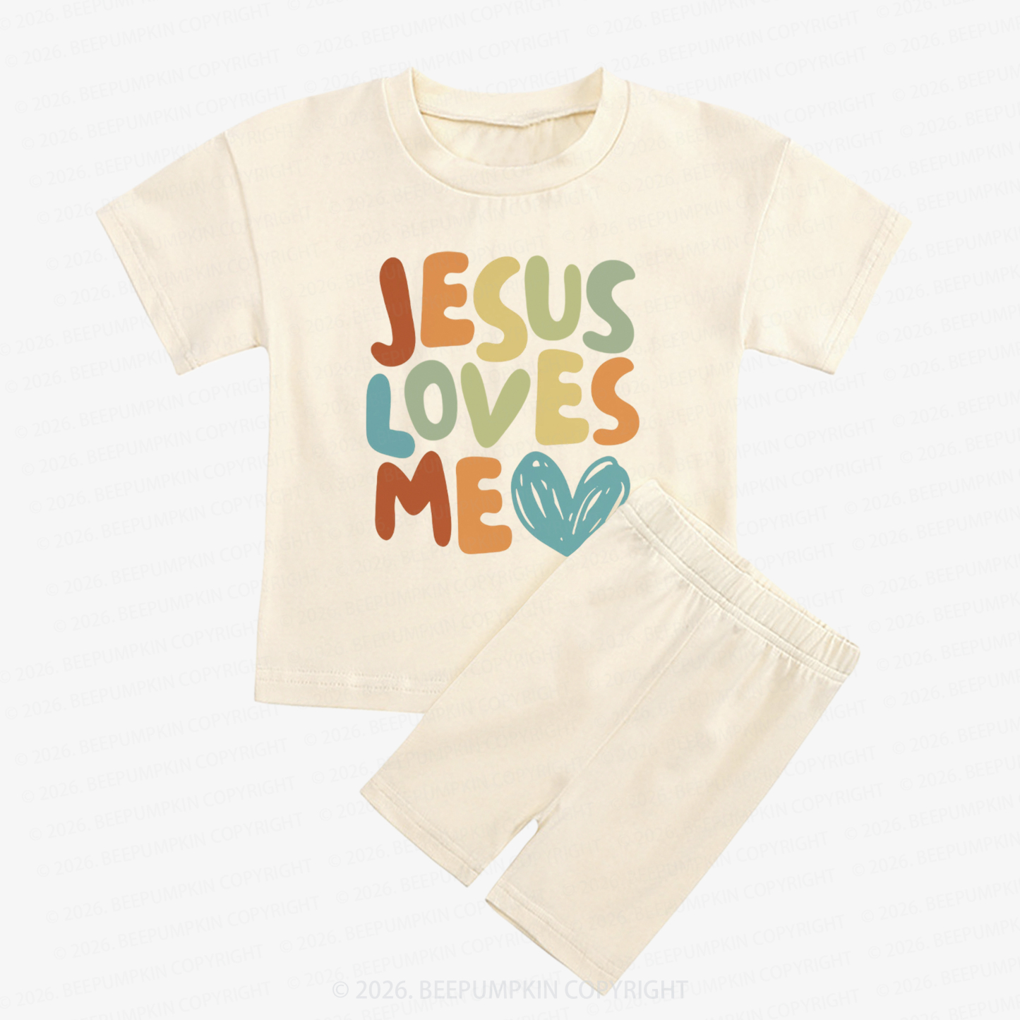 Jesus Loves Me Christian Kids Biker Shorts&Tee