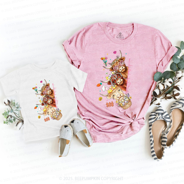 Easter Day Highland Cow&Bunny Mom&Me Matching Tees